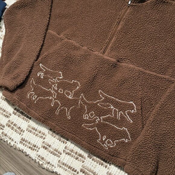 Urban Outfitters BDG Wolf Embroidered Fleece Quarter Jacket Pullover Size Medium - Picture 4 of 8